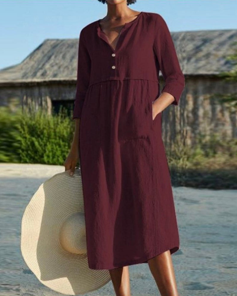 Bauluvio - Baumwoll-Leinen-Kleid im einfachen Stil