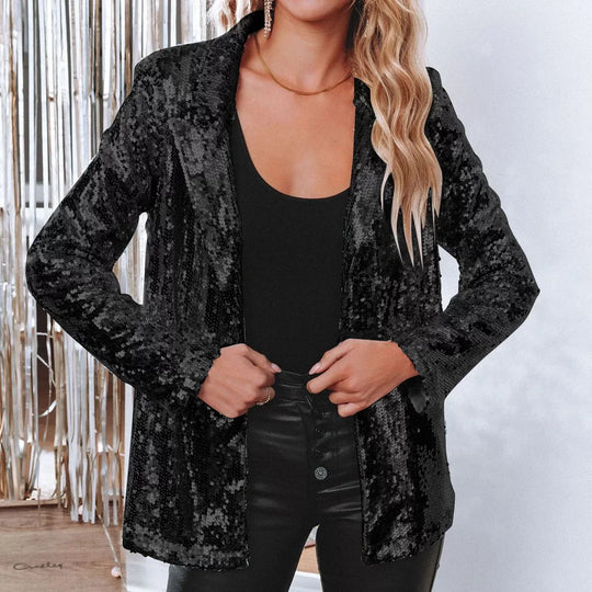 Bauluvio - Pailletten-Blazer für Damen mit offener Front