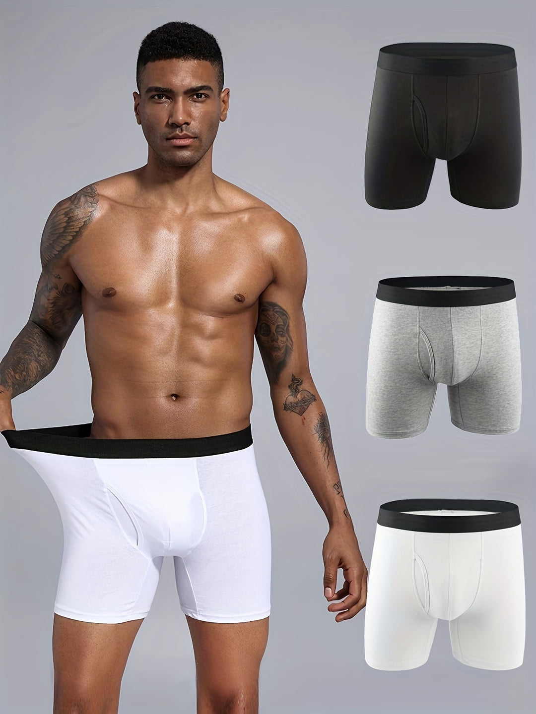 Bauluvio - Baumwoll-Boxershorts für Männer mit langen Beinen (3er-Pack)