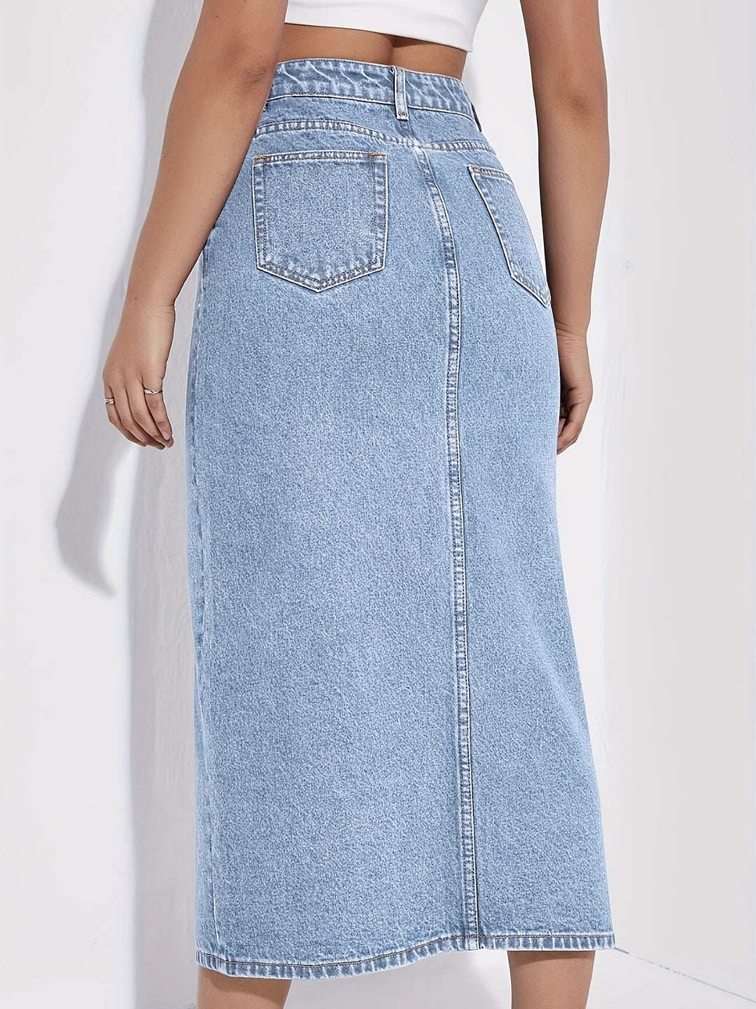 Bauluvio - Damen Midirock aus Denim mit geteilter Front