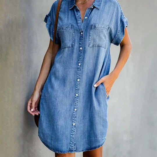 Bauluvio - Kurzärmeliges Denim-Kleid für Frauen