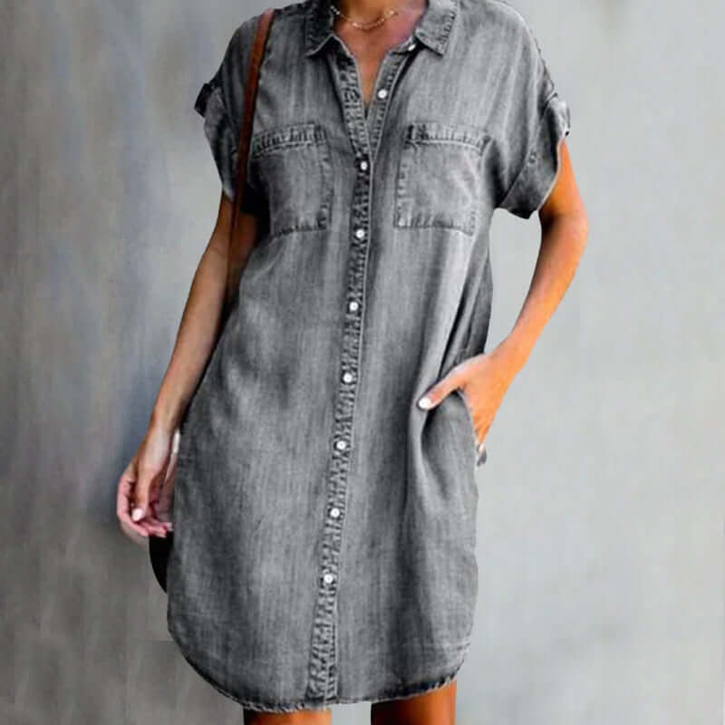 Bauluvio - Kurzärmeliges Denim-Kleid für Frauen