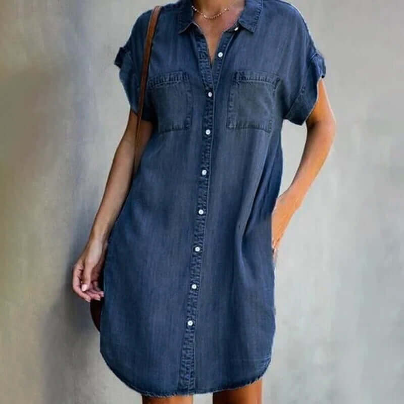 Bauluvio - Kurzärmeliges Denim-Kleid für Frauen