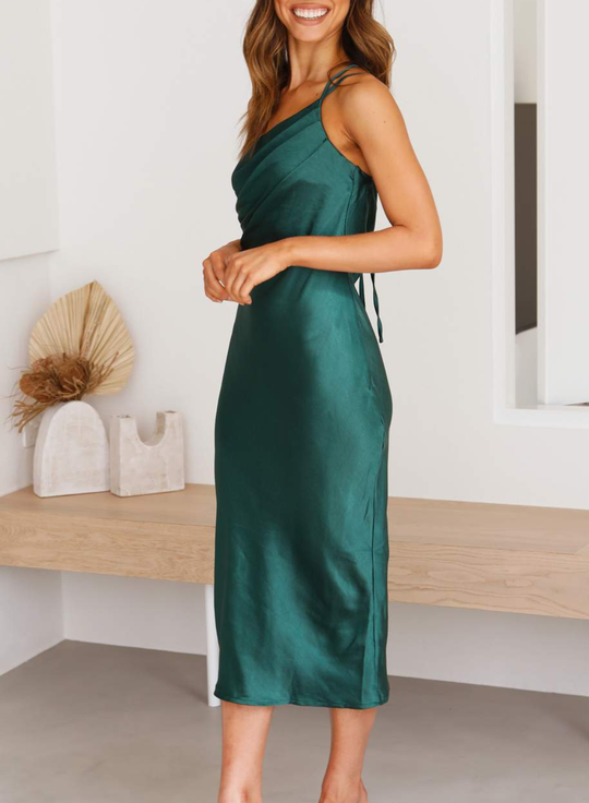 Bauluvio - One Shoulder Satin Seidenkleid