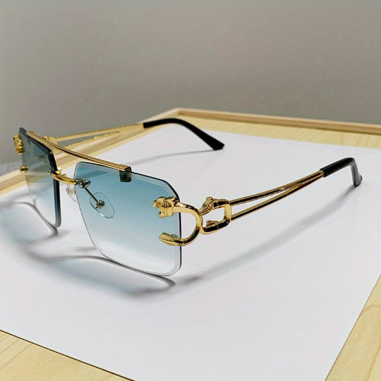 Bauluvio - Gold Tiger Head Square Rimless Sonnenbrille