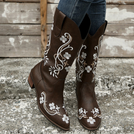 Floral bestickte Damenstiefel aus Leder