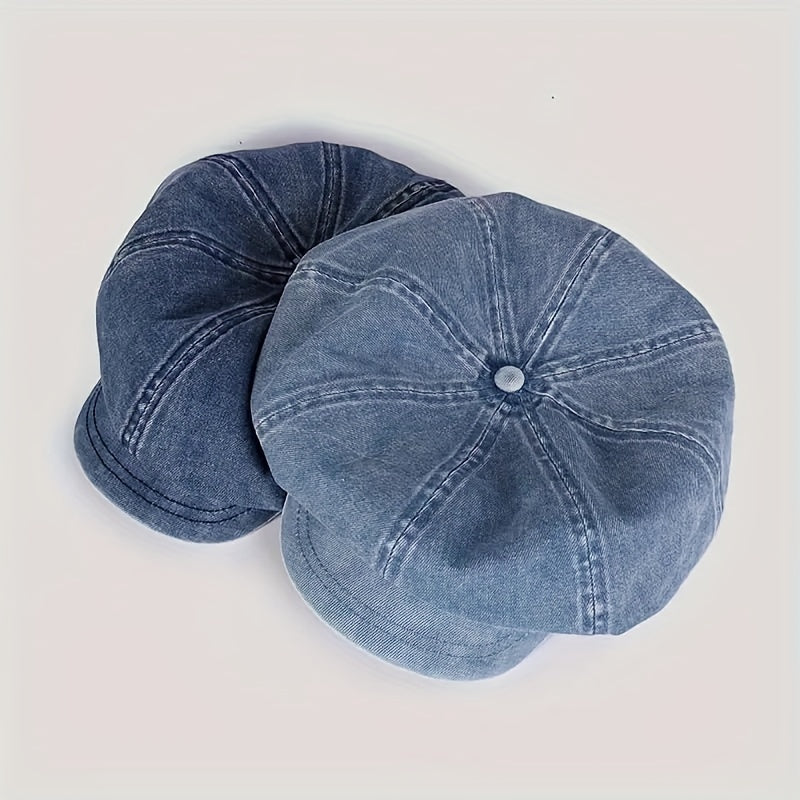 Bauluvio - Damen Vintage Denim Beret Hut