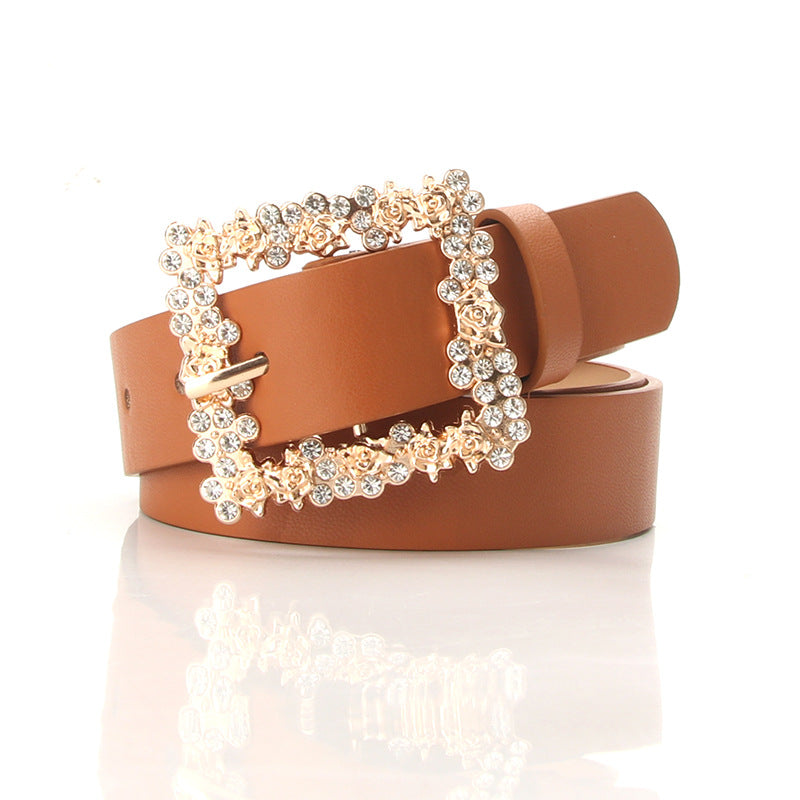 Bauluvio - Rhinestone Pin Buckle Gürtel für Frauen