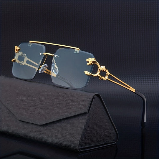 Bauluvio - Gold Tiger Head Square Rimless Sonnenbrille