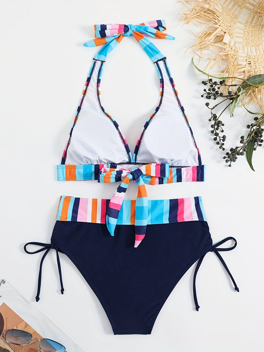 Bauluvio - Bunt gestreiftes Bikini-Set mit Kordelzug