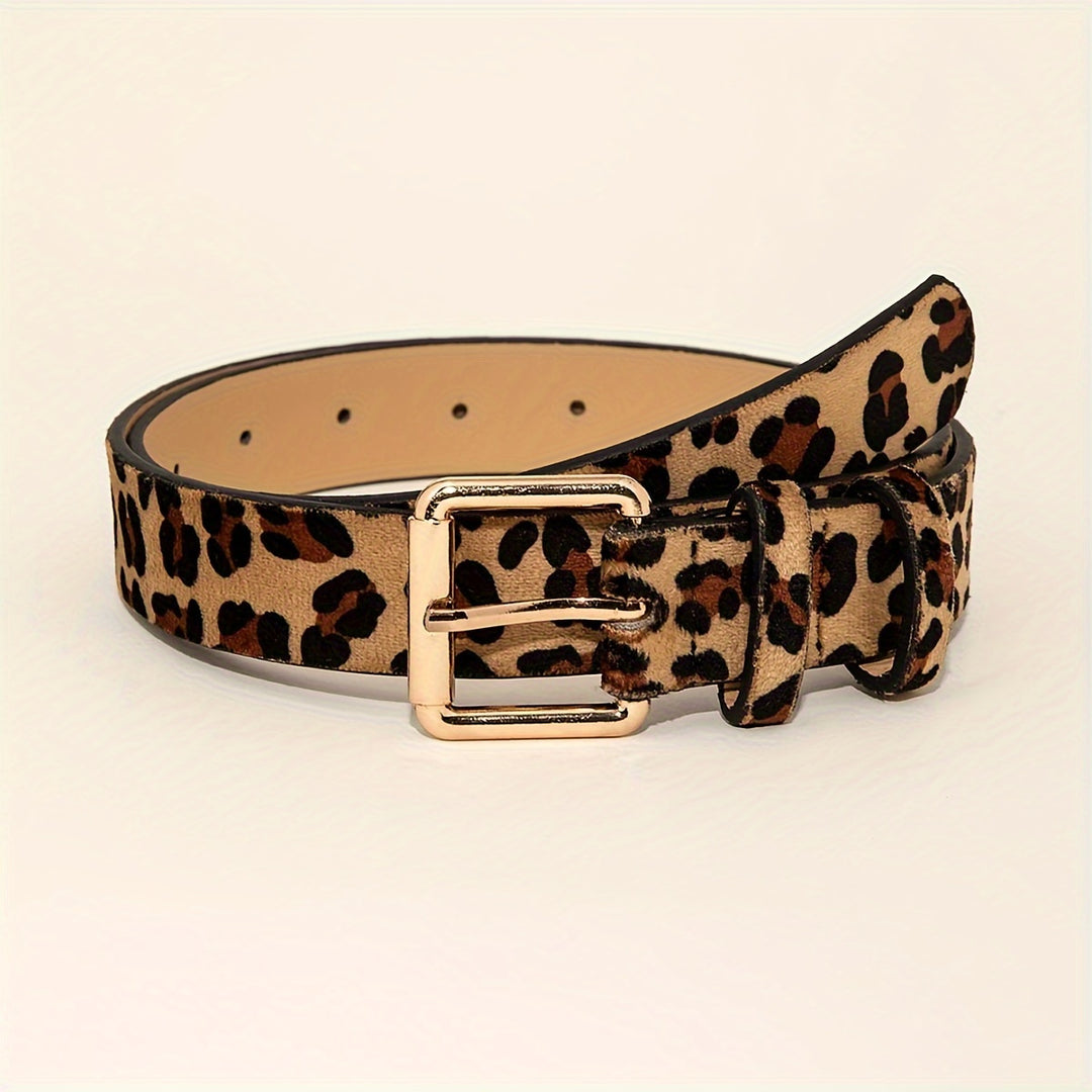 Bauluvio - Leopard Print PU Leder Quadrat Gürtel Pin Schnalle