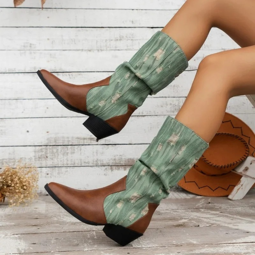 Damen-Cowboystiefel mit quadratischem Absatz