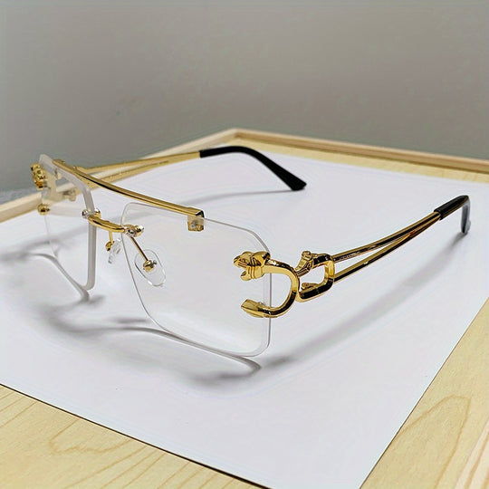 Bauluvio - Gold Tiger Head Square Rimless Sonnenbrille