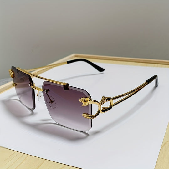 Bauluvio - Gold Tiger Head Square Rimless Sonnenbrille