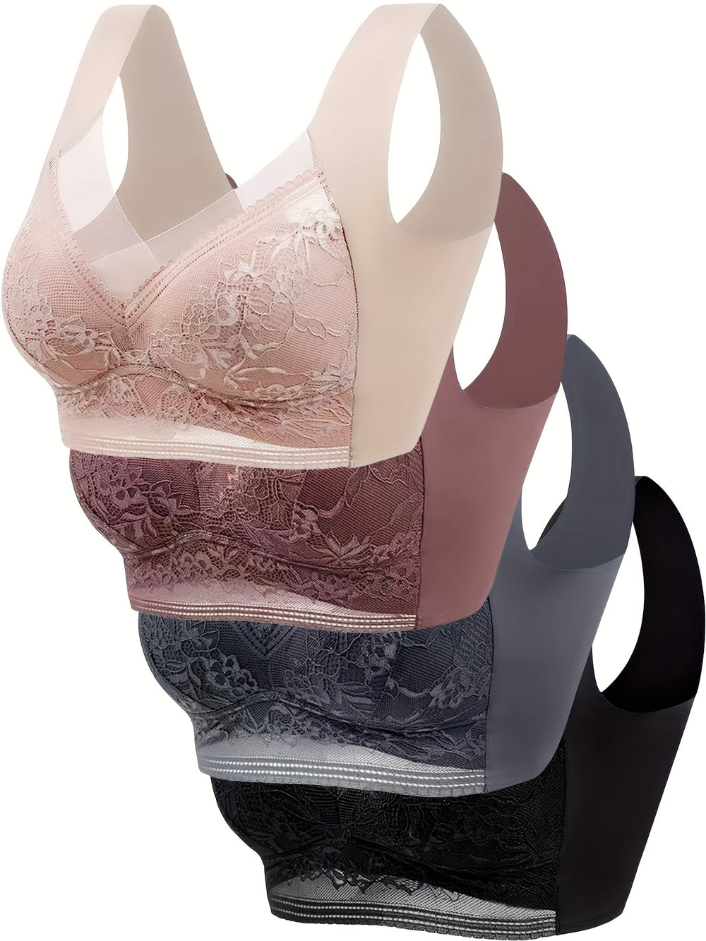 Bauluvio - 4 Stück Floraler Spitzen-Bralette