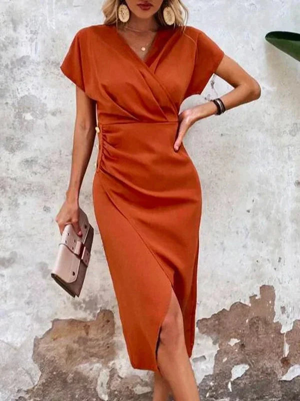 Bauluvio - Damen Kleid mit V-Ausschnitt und Saum