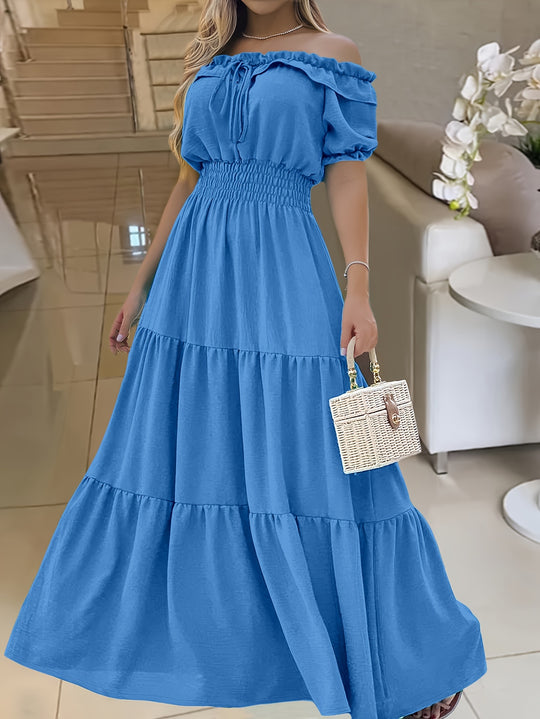 Bauluvio - Elegantes schulterfreies Maxikleid mit Rüschenbesatz