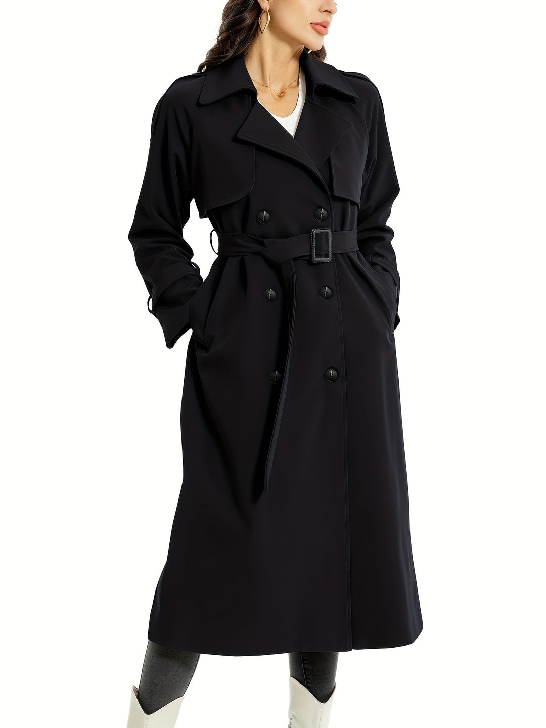 Bauluvio - Damen Trenchcoat mit doppeltem Gürtel