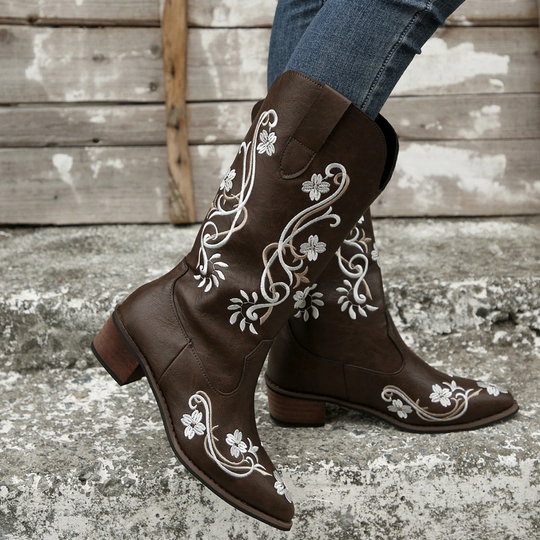 Floral bestickte Damenstiefel aus Leder