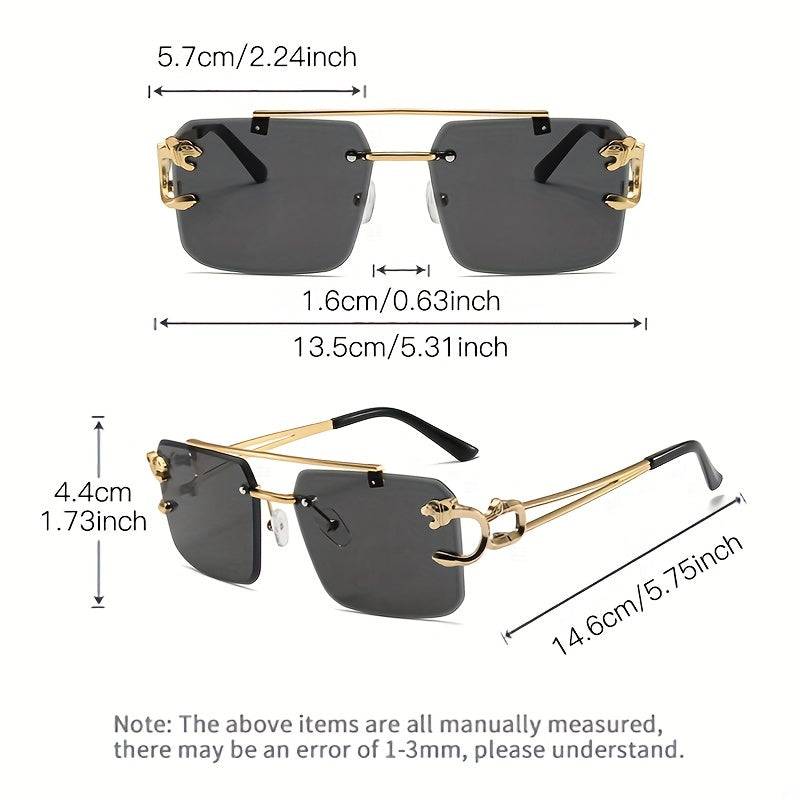 Bauluvio - Gold Tiger Head Square Rimless Sonnenbrille