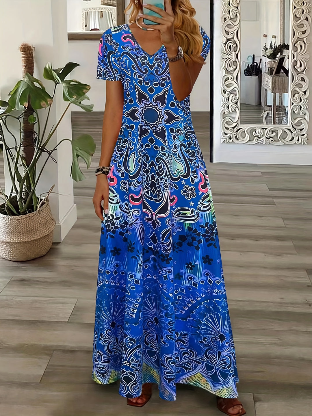 Bauluvio - Ethnisches Boho-Maxikleid mit Blumendruck