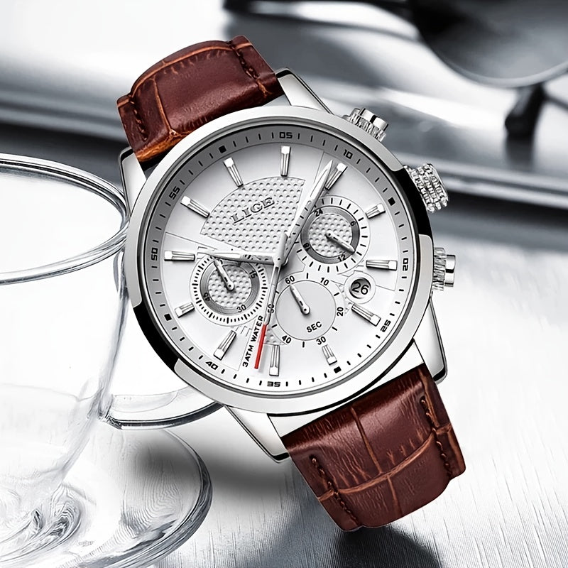 Bauluvio - Luxus-Lederuhr mit Quarz-Chronograph für Herren