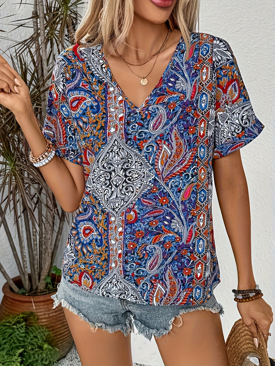 Bauluvio - Bluse mit Paisleymuster und V-Ausschnitt