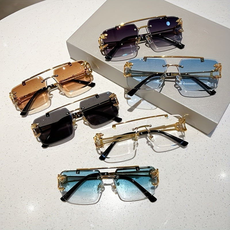 Bauluvio - Gold Tiger Head Square Rimless Sonnenbrille