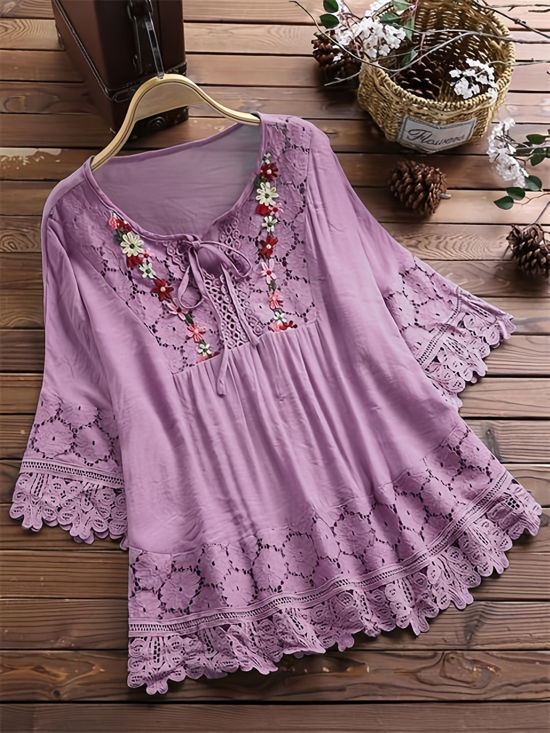 Plus Size Floral Applique Spitze Bluse