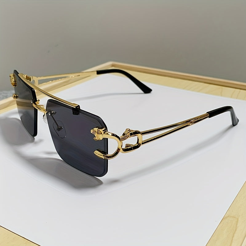 Bauluvio - Gold Tiger Head Square Rimless Sonnenbrille