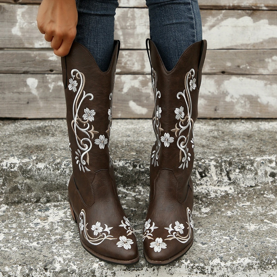 Floral bestickte Damenstiefel aus Leder