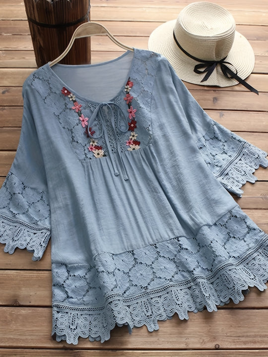 Plus Size Floral Applique Spitze Bluse