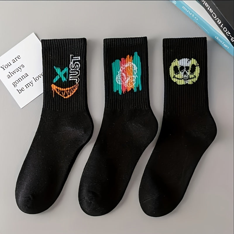 Bauluvio - Herren Trendy Cartoon Graffiti Muster Crew Socken (3/5/10 Paare)