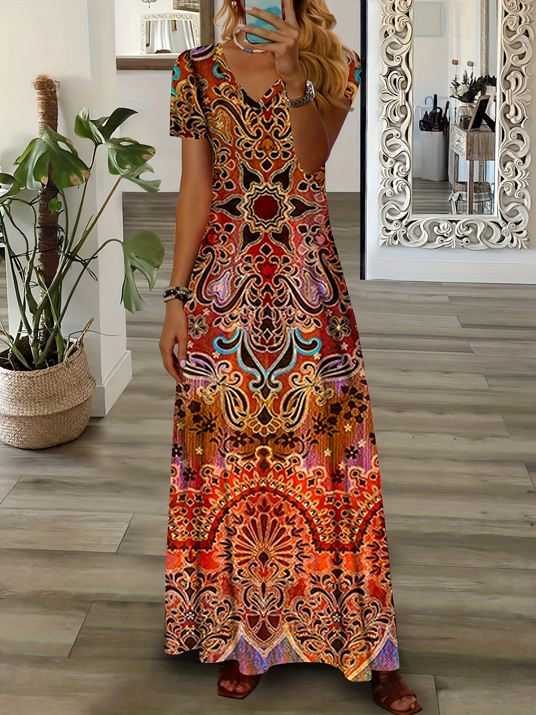 Bauluvio - Ethnisches Boho-Maxikleid mit Blumendruck