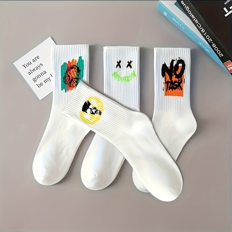 Bauluvio - Herren Trendy Cartoon Graffiti Muster Crew Socken (3/5/10 Paare)