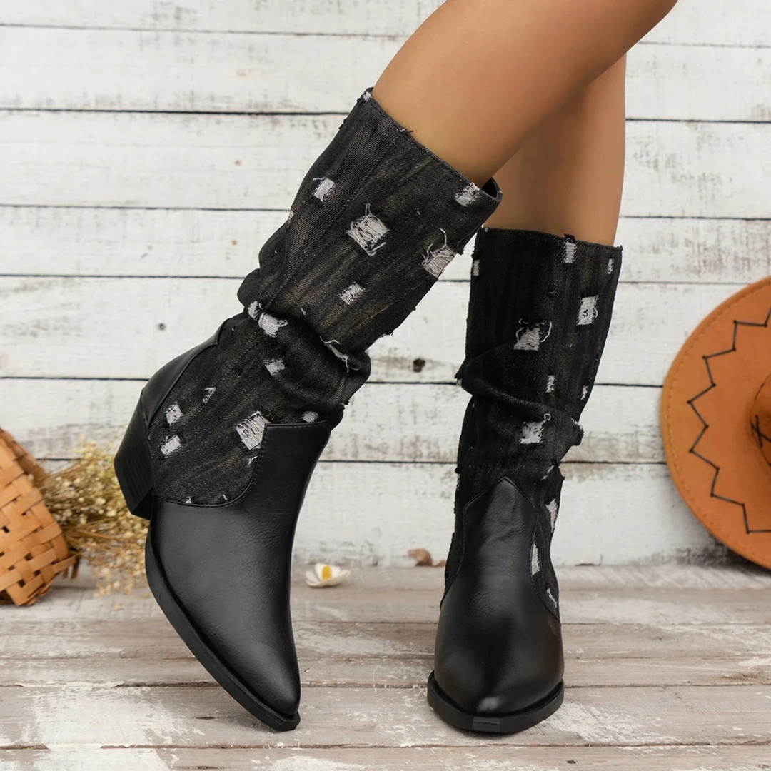 Damen-Cowboystiefel mit quadratischem Absatz