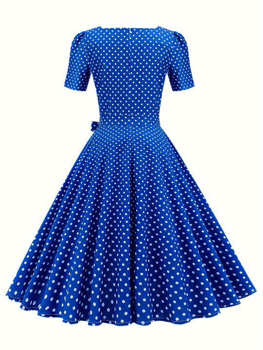 Bauluvio - Vintage-Kleid mit kurzen Ärmeln und Tupfen