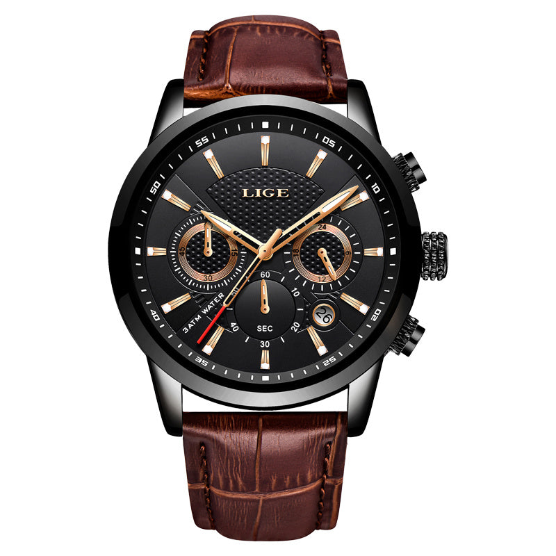 Bauluvio - Luxus-Lederuhr mit Quarz-Chronograph für Herren