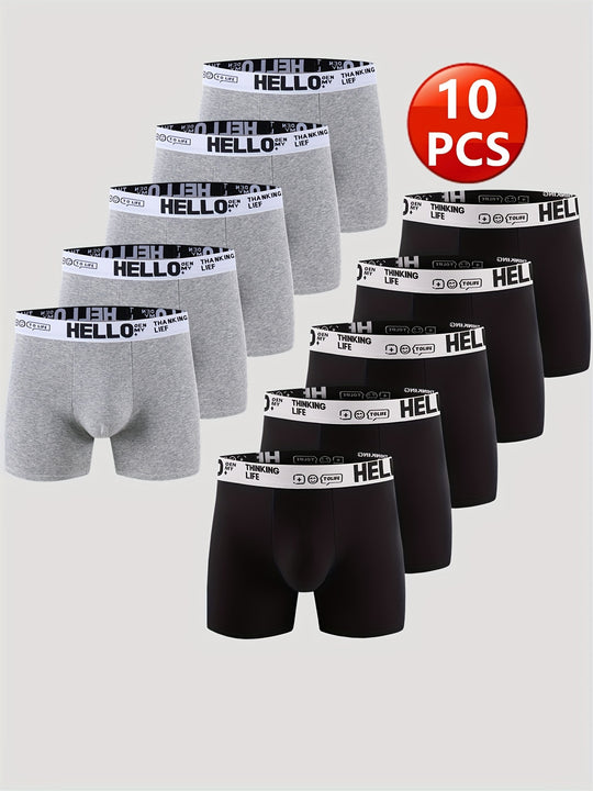 HELLO Letter Baumwoll-Boxershorts für Männer (10er-Pack)