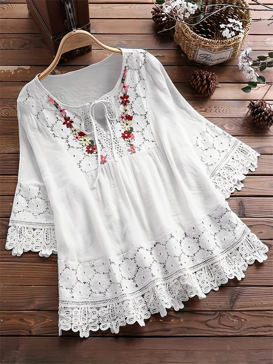 Plus Size Floral Applique Spitze Bluse