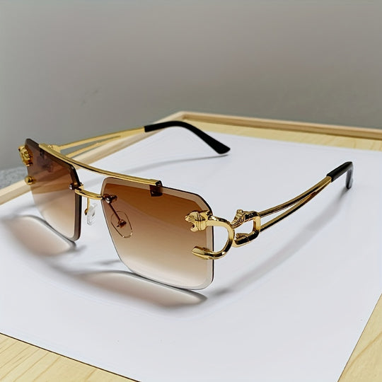 Bauluvio - Gold Tiger Head Square Rimless Sonnenbrille