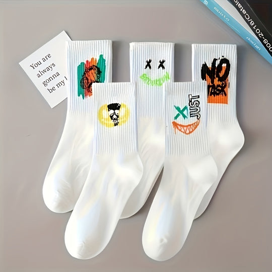 Bauluvio - Herren Trendy Cartoon Graffiti Muster Crew Socken (3/5/10 Paare)