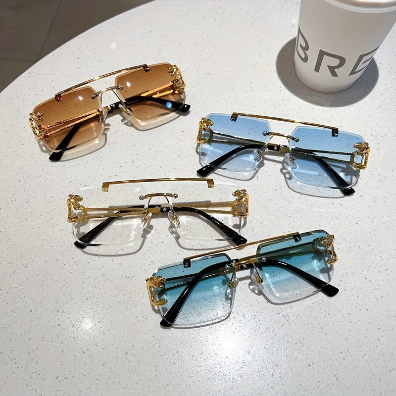 Bauluvio - Gold Tiger Head Square Rimless Sonnenbrille