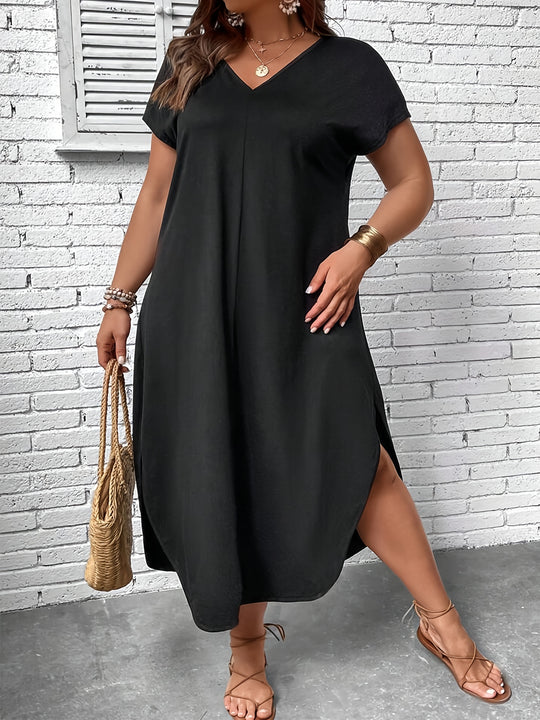 Bauluvio - Plus Size V-Ausschnitt Kleid mit kurzen Ärmeln