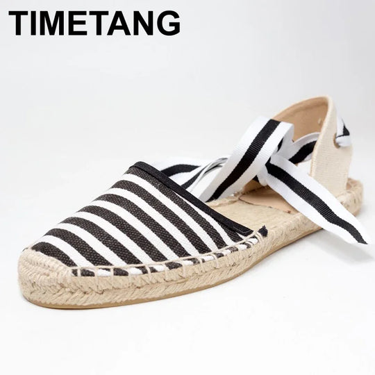 TIMETANG Vải Espadrille Đế Phẳng Dây Đeo Mắt Cá Chân Cây Gai Dầu Dưới Người Cá Giày Cho Mùa Xuân 2017/Thu Đông Nữ Cho Nữ # CH819