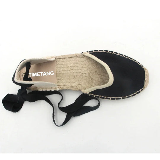 TIMETANG Vải Espadrille Đế Phẳng Dây Đeo Mắt Cá Chân Cây Gai Dầu Dưới Người Cá Giày Cho Mùa Xuân 2017/Thu Đông Nữ Cho Nữ # CH819