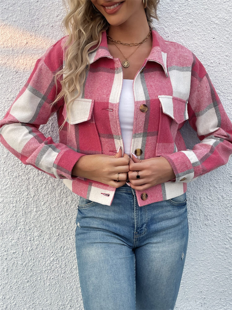 Bauluvio - Plaid Jacke mit Pattentasche für Frauen