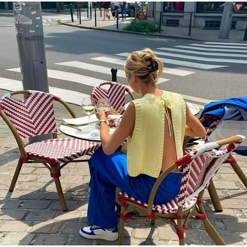 Bauluvio - Gestricktes rückenfreies gelbes Top