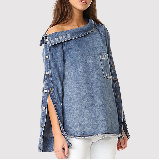 Bauluvio - Stylisches One Shoulder Denim Top für Frauen