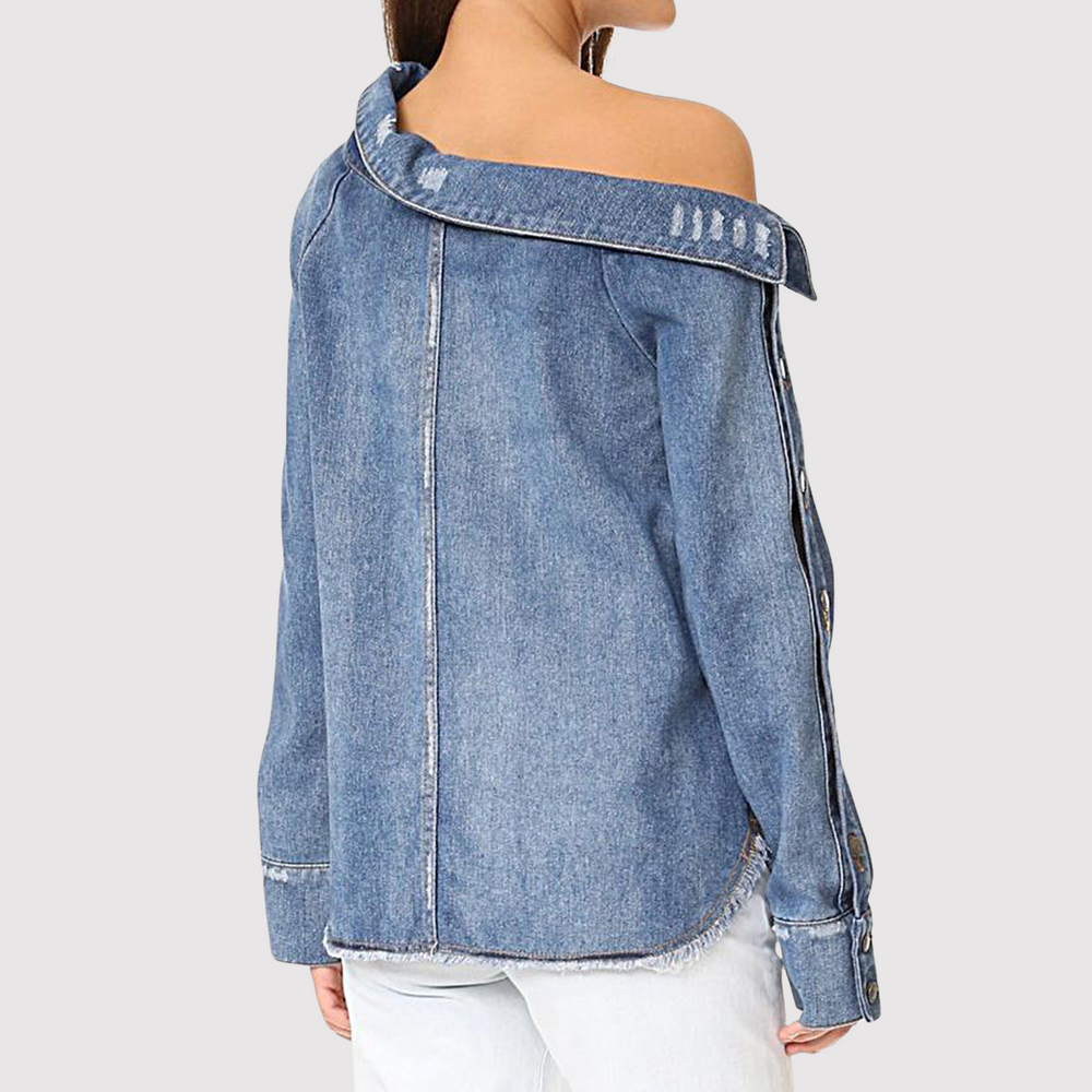 Bauluvio - Stylisches One Shoulder Denim Top für Frauen